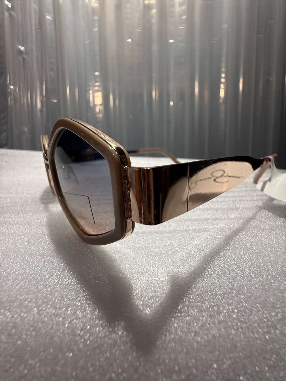 NWT Jessica Simpson Oversized Hexagon Sunglasses J5237 Taupe & Gold